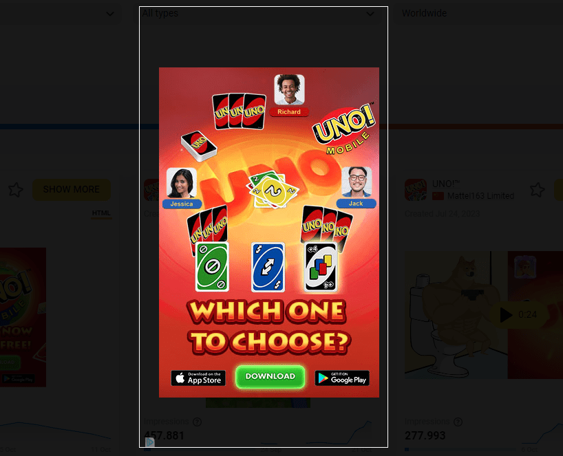 uno ad example for marketing card games