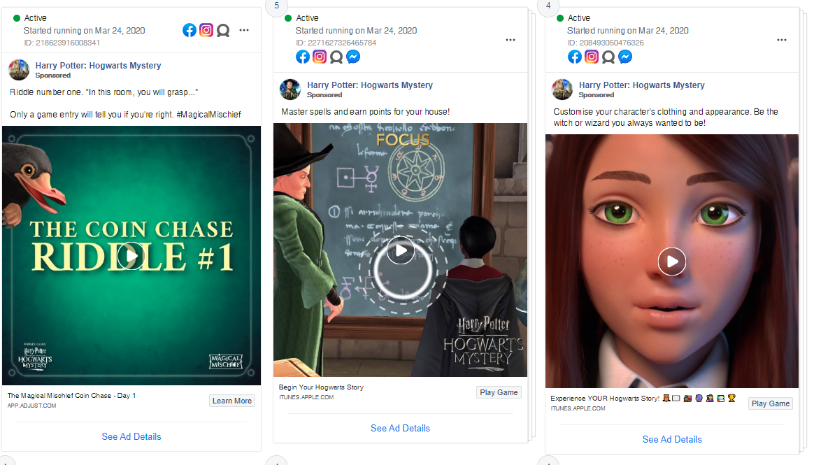 harry potter mobile game ad copy examples